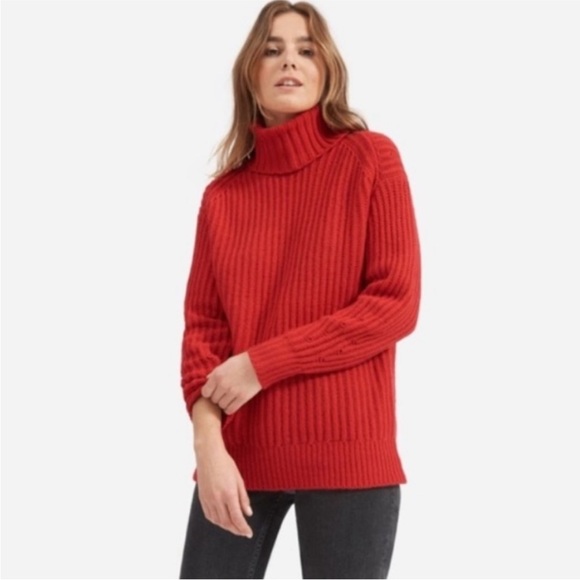 Everlane Soft Rib Turtleneck Sweater Red 100% Wool - Picture 1 of 4
